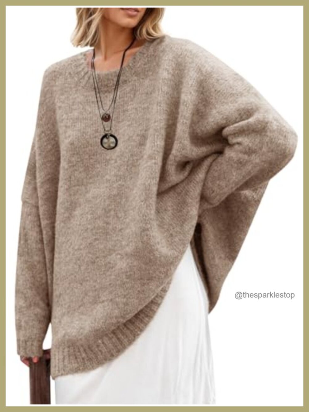Oversized Chunky Knit Pullover Sweater Tunic Long Sleeve Crew Neck